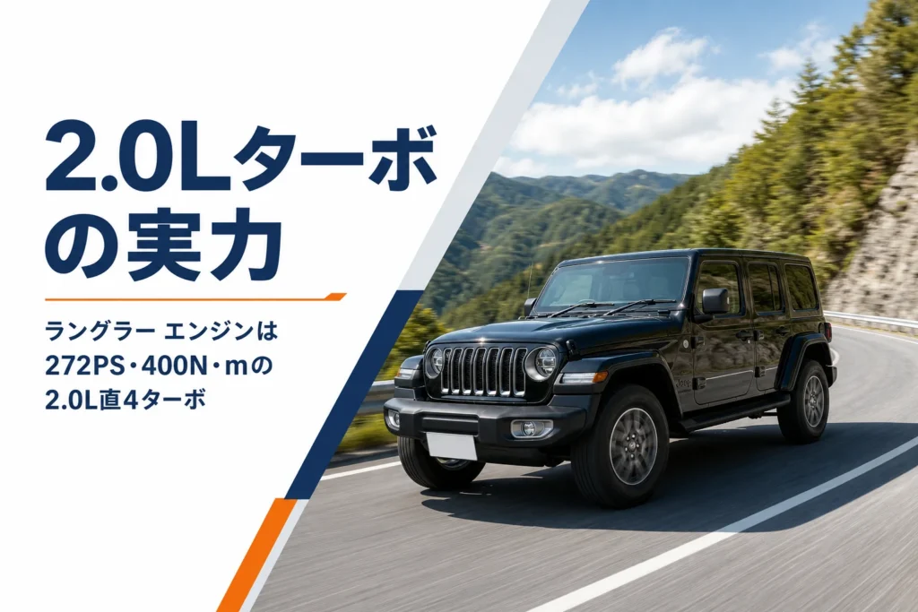 山道を走る4ドアのラングラー