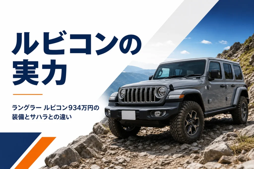 岩場の山道を登る4ドアのラングラー ルビコン