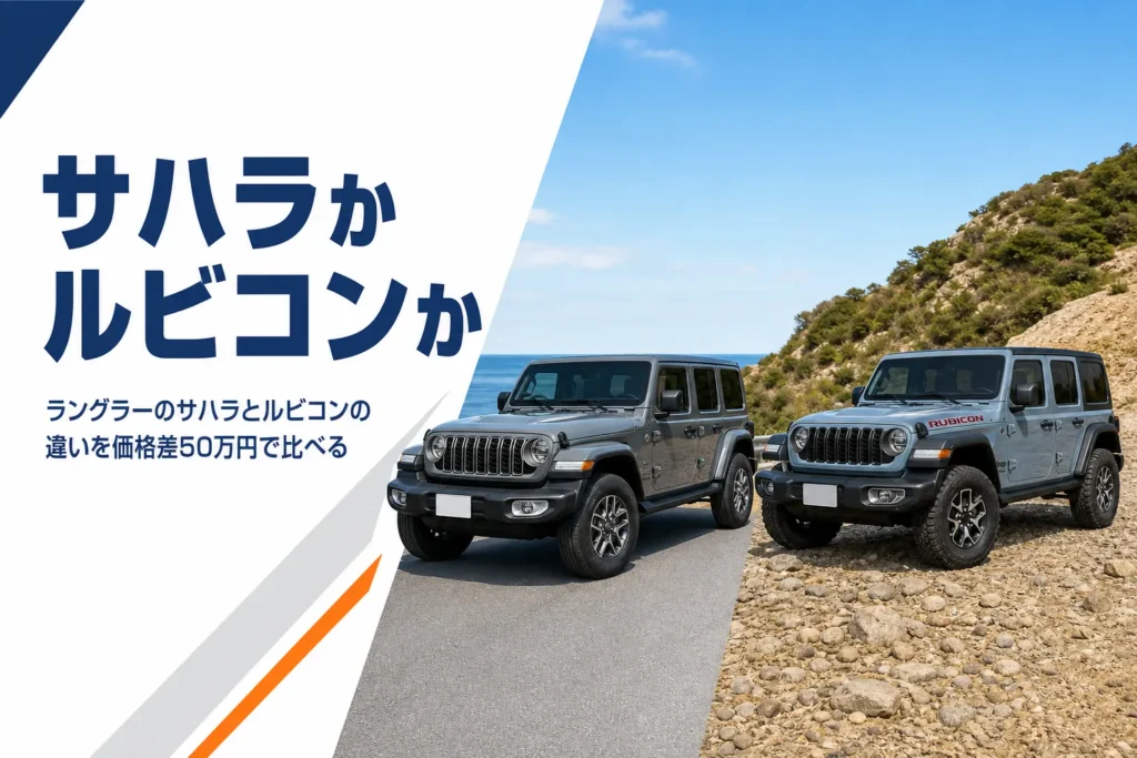 舗装路のサハラと岩場のルビコンを並べたラングラー2台
