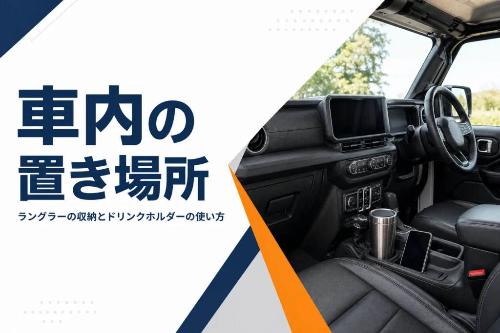 ラングラーの運転席まわりのコンソールとドリンクホルダー