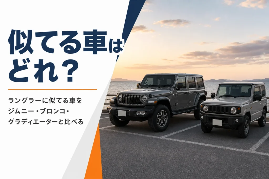 海沿いに並ぶ大きな四駆と小さな四駆