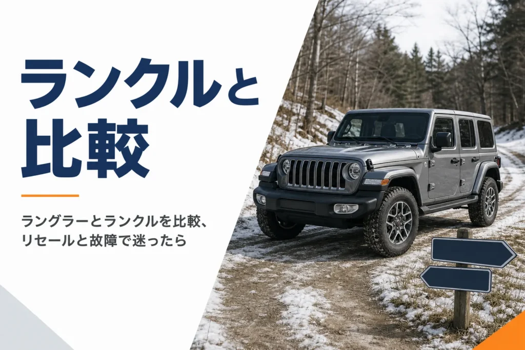 林道の分かれ道に停まるラングラー