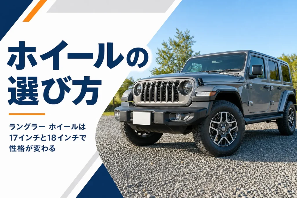 アルミホイールが目立つ角度で撮影したラングラー